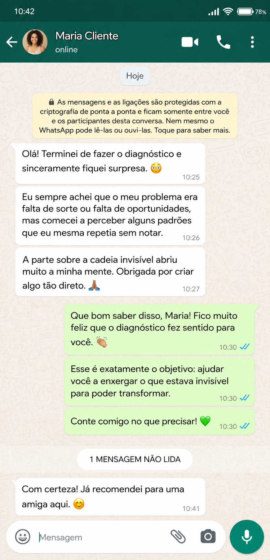 Cliente a relatar surpresa com os padrões identificados