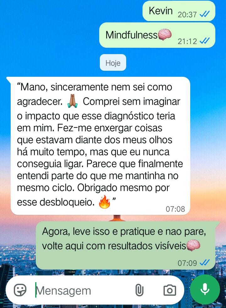 Mensagem de agradecimento de cliente após o diagnóstico